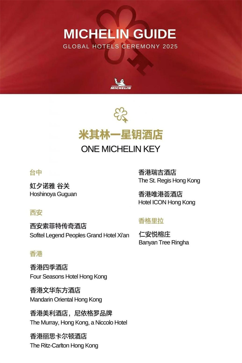 西安人民大厦索菲特传奇酒店 荣获米其林一星钥酒店殊荣